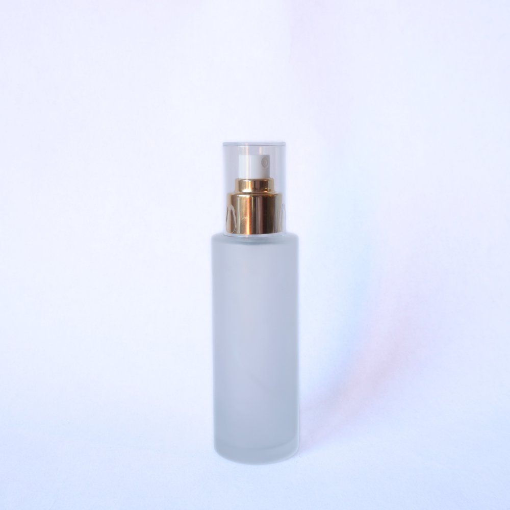 Tall Frosted Glass Bottle 100ml with 24mm Gold Spray Top