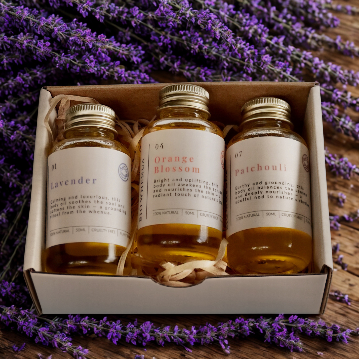 Flora Body Oil Gift Box - Lavender, Orange Blossom, Patchouli