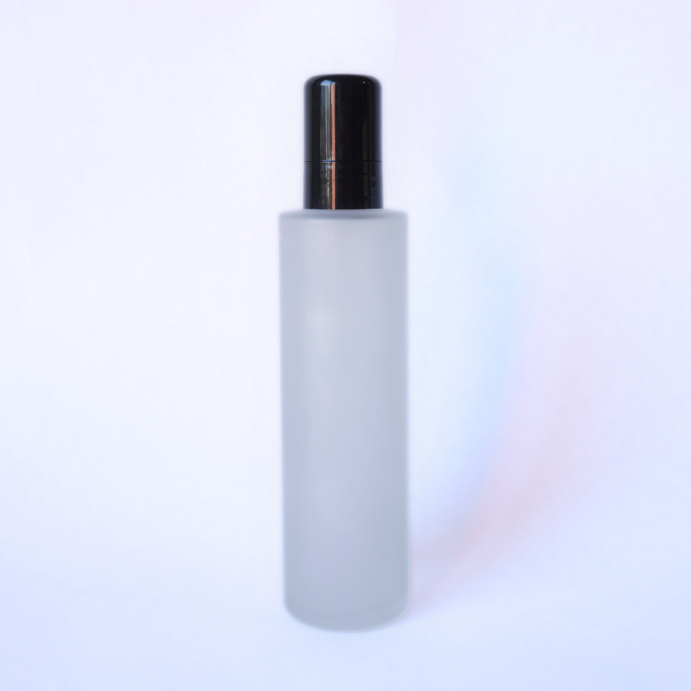Tall Frosted Glass Bottle 150ml with 24mm Black Lotion Pump