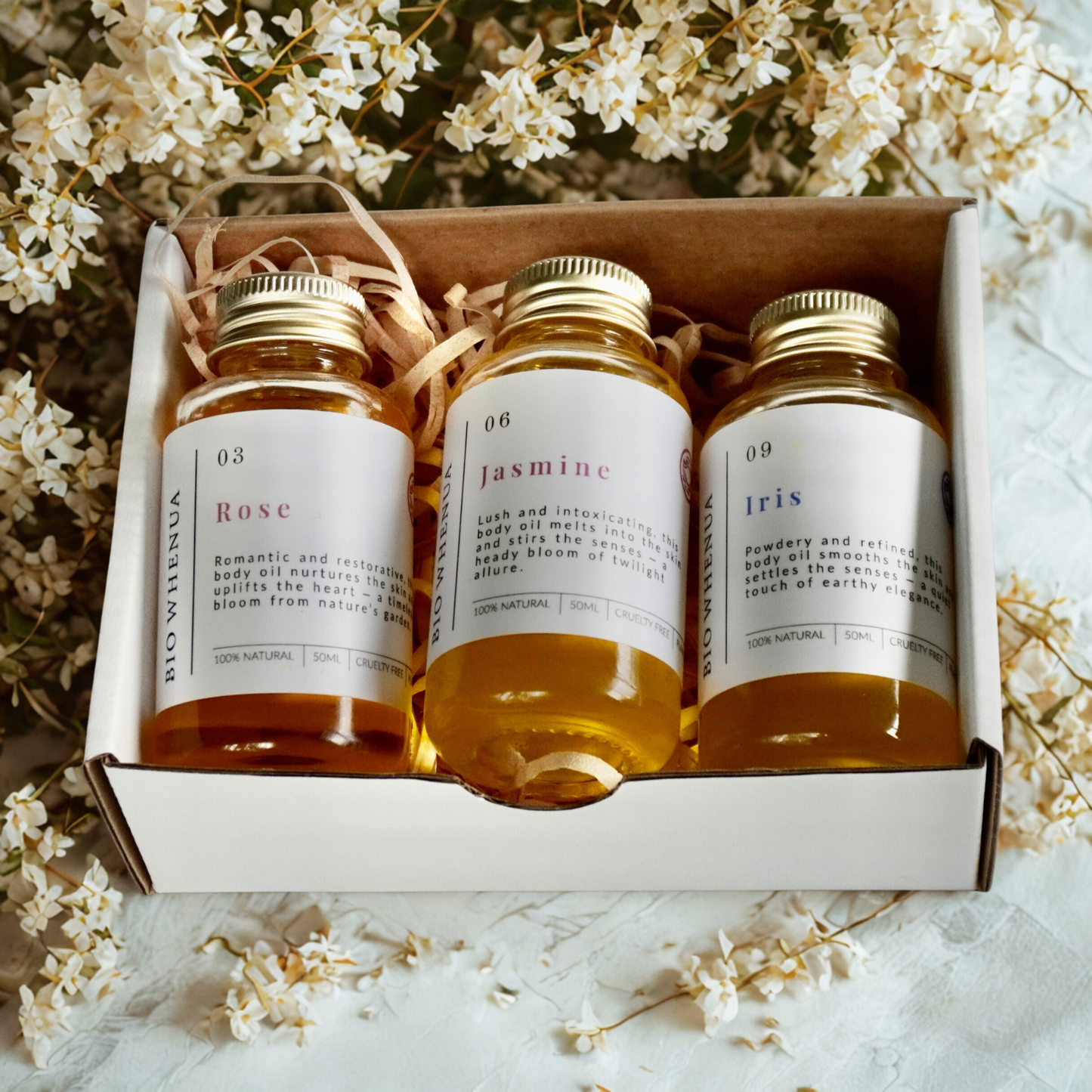 Flora Body Oil Gift Box - Rose, Jasmine, Iris