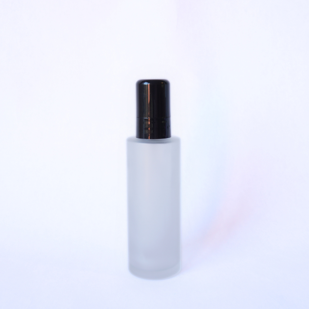 Tall Frosted Glass Bottle 100ml with 24mm Black Lotion Pump