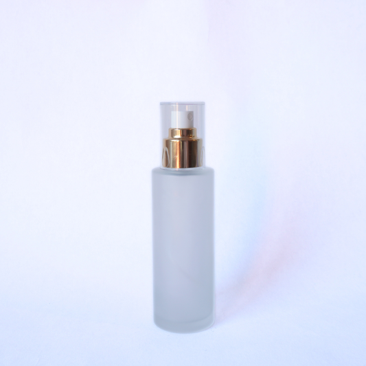 Tall Frosted Glass Bottle 100ml with 24mm Gold Spray Top