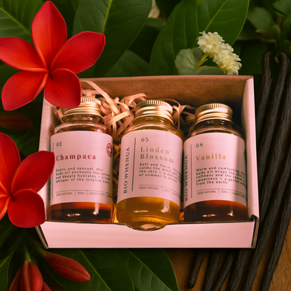 Flora Body Oil Gift Box - Champaca, Linden Blossom, Vanilla
