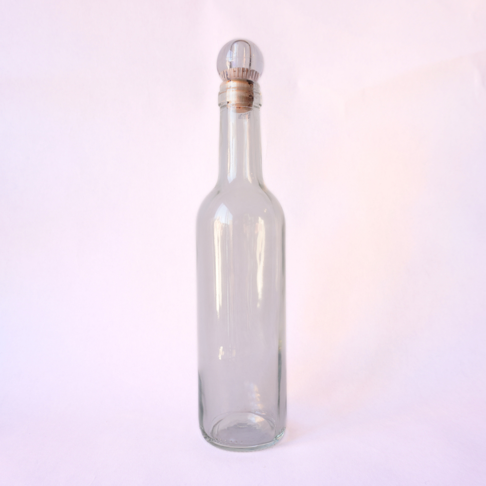 Clear Tall Glass Vinegar Bottle 375ml with Glass Cork