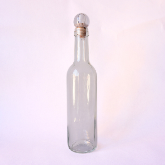 Clear Tall Glass Vinegar Bottle 375ml with Glass Cork