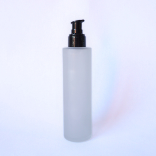 Tall Frosted Glass Bottle 150ml with 24mm Black Lotion Pump