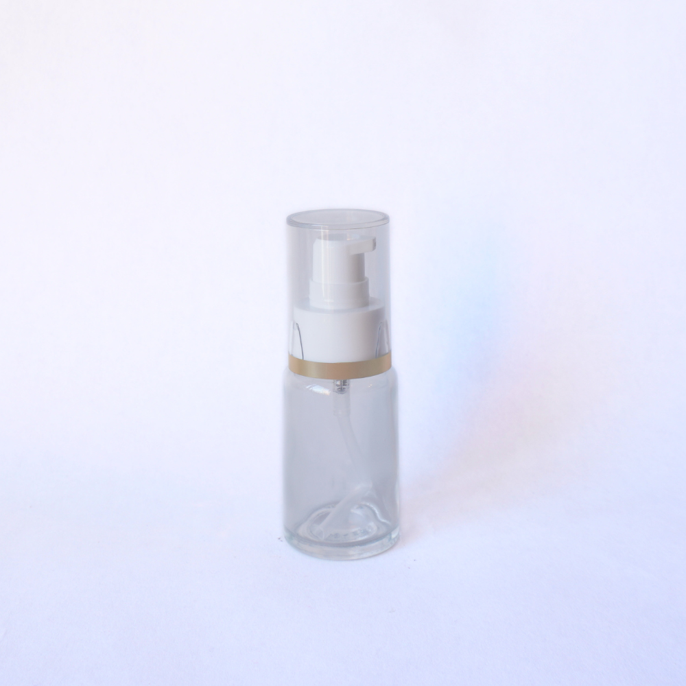 Clear Glass Bottle 30ml with 24mm White Gold Pump