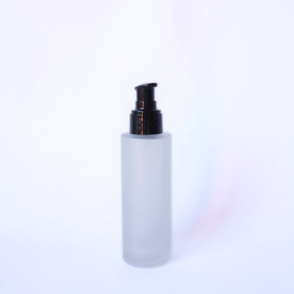 Tall Frosted Glass Bottle 100ml with 24mm Black Lotion Pump