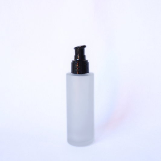 Tall Frosted Glass Bottle 100ml with 24mm Black Lotion Pump