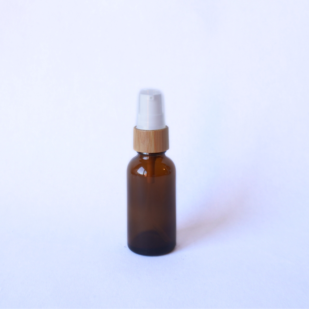 Amber Glass Bottle 30ml with 18mm Bamboo Serum Pump