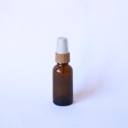 Amber Glass Bottle 30ml with 18mm Bamboo Serum Pump