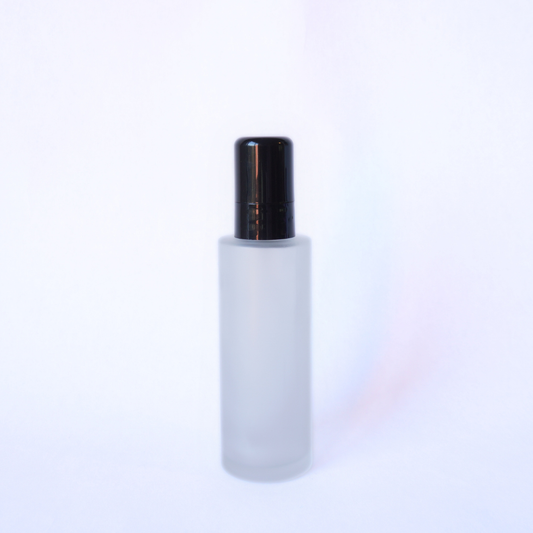 Tall Frosted Glass Bottle 100ml with 24mm Black Lotion Pump